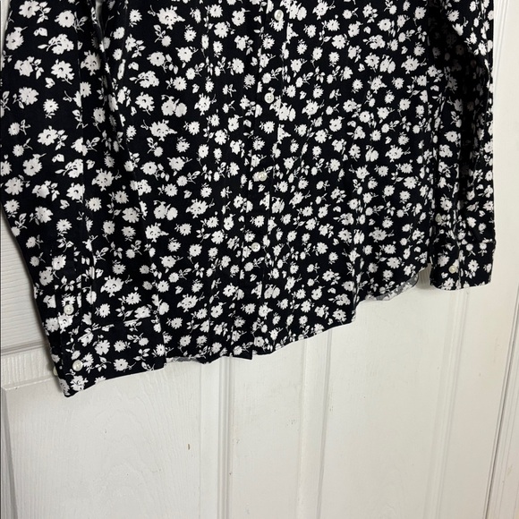 CHAPS Black white subtle floral button down collar shirt no iron sz Large petite - Picture 7 of 11